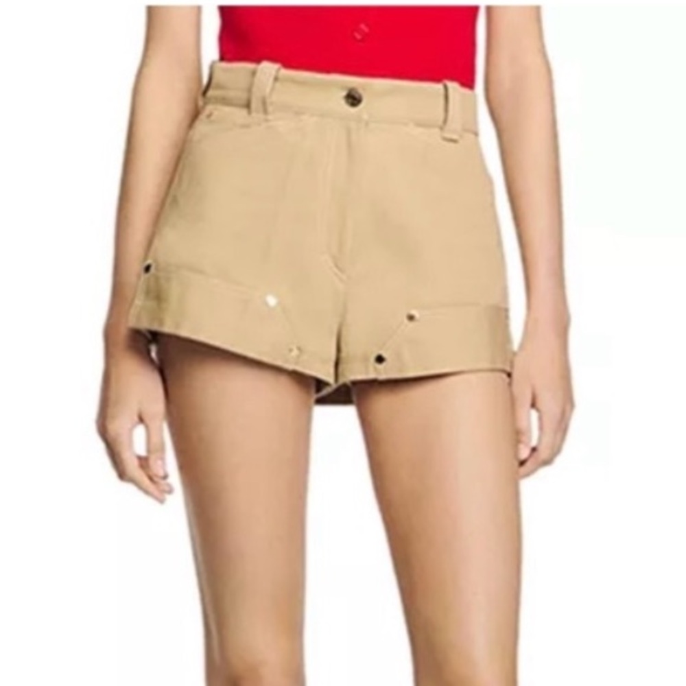 Sandro inspired carpenter khaki shorts with embellishment details
